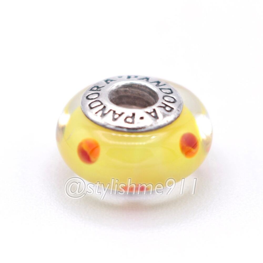 Authentic PANDORA Yellow Orange Polka Dots Glass Murano -  790623 - Picture 6 of 9